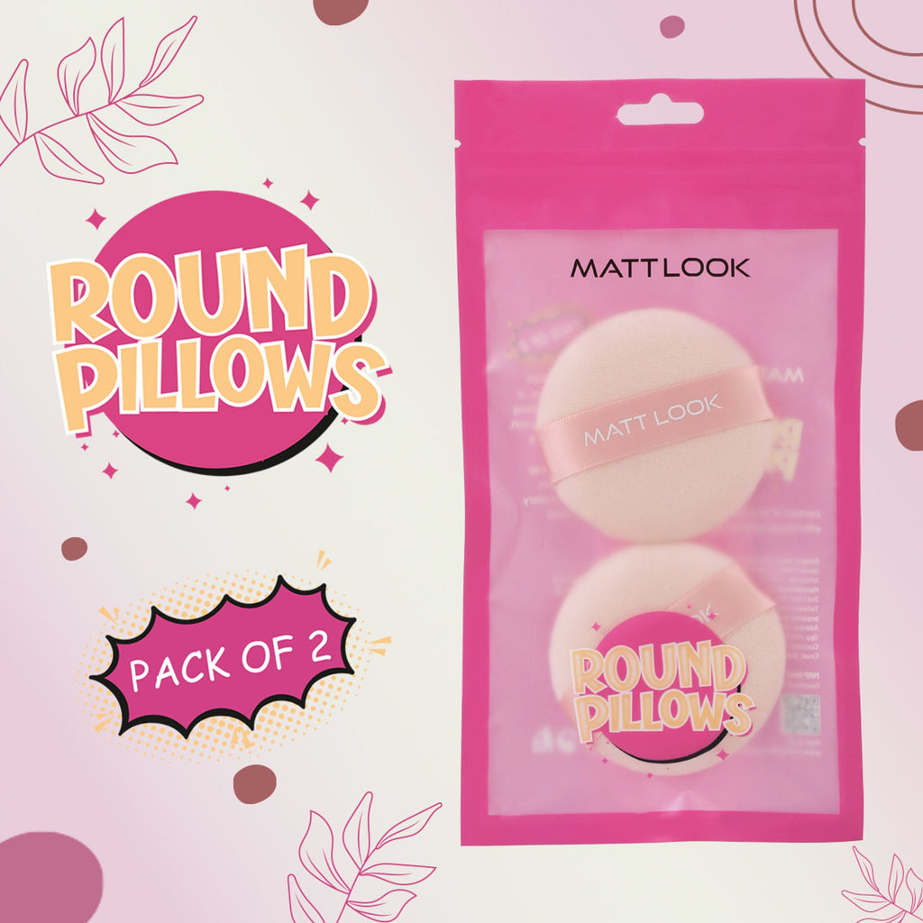 Matt Look Round Pillows Powder Beige Puff - Pack Of 2 | Grocsy