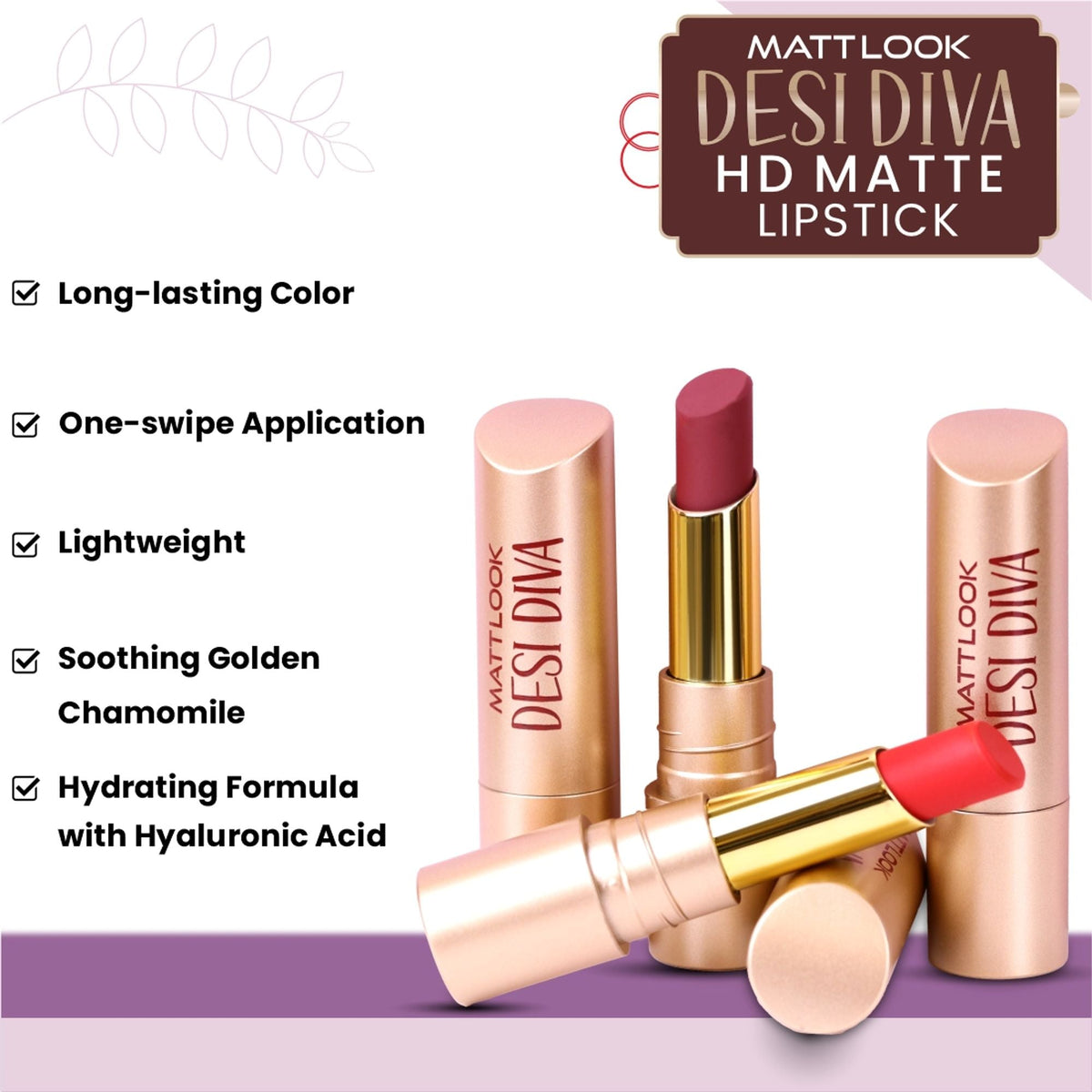 Matt Look Desi Diva HD Matte Lipstick - Daring Maroon-13 | Grocsy