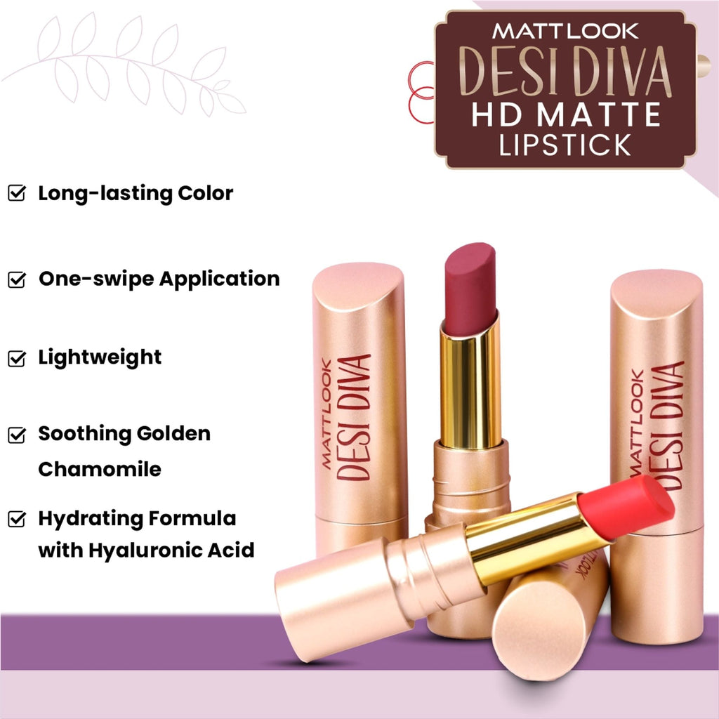 Matt Look Desi Diva HD Matte Lipstick - Nude Blush-22 | Grocsy