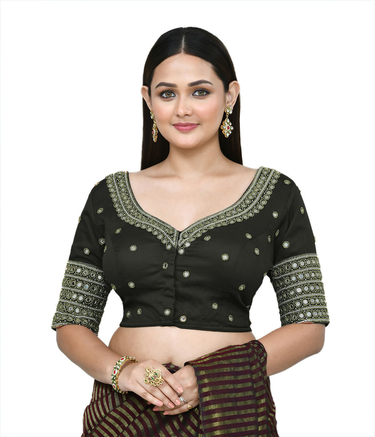 Joban Fashion Women's Dark Green Embroidered Stitched Blouse | Grocsy
