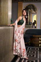 Vastranavya Off White Satin Silk Printed Saree with Hotfix Work Unstitched Blouse | Grocsy