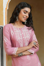 Juniper Women's Onionpink Shantoon Printed Straight Kurta | Grocsy