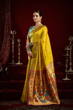 Joban Fashion Yellow Paithani Silk Blend Butti Saree | Grocsy
