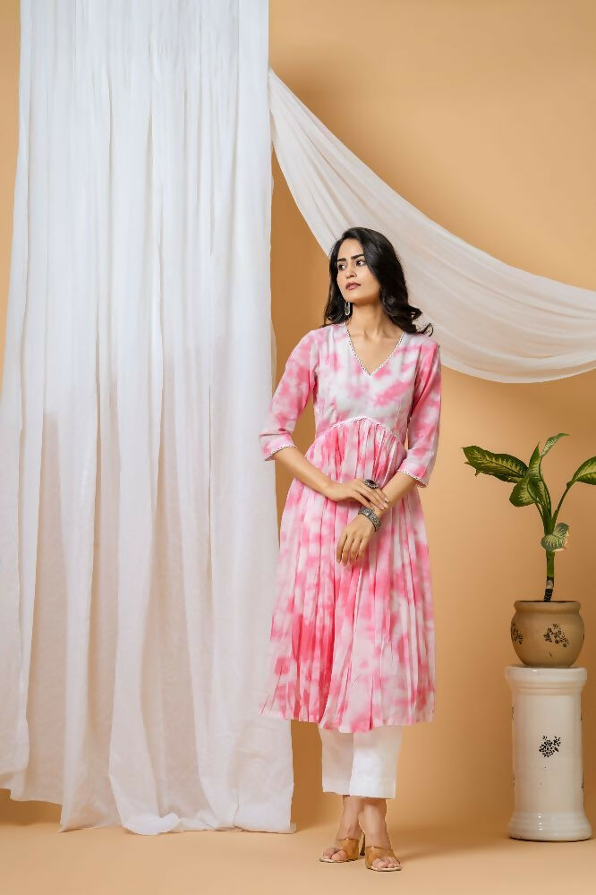 Joban Fashion Pink Tie & Dye Kurta Pant Set | Grocsy
