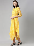 Souchii Yellow Floral Chiffon Midi Dress | Grocsy