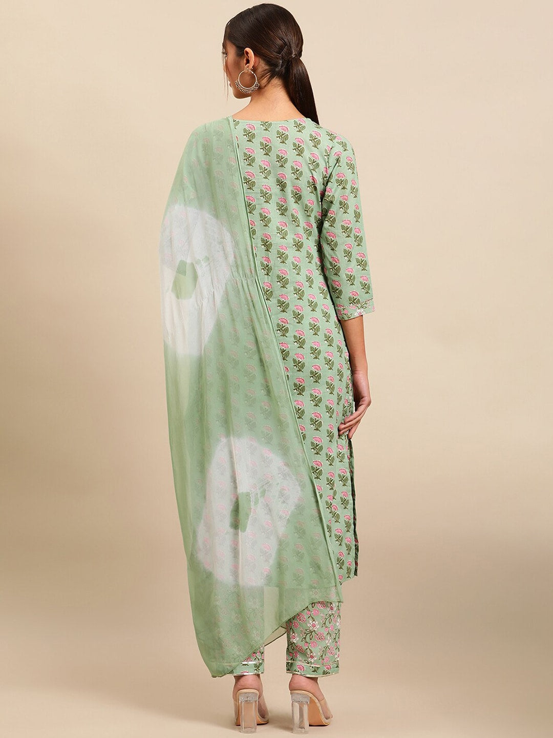 Sangria Women Floral Printed Gotta Patti Pure Cotton Kurta with Trousers & With Dupatta | Grocsy