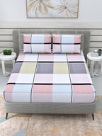 DREAM WEAVERZ Pink & Grey Geometric Glazed Cotton 220 TC King Bedsheet with 2 Pillow Covers | Grocsy