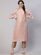 Aks Floral Printed Bell Sleeves Regular Kurta With Trousers | Grocsy