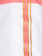 Sethukrishna Men White & Pink Solid Cotton Dhoti | Grocsy