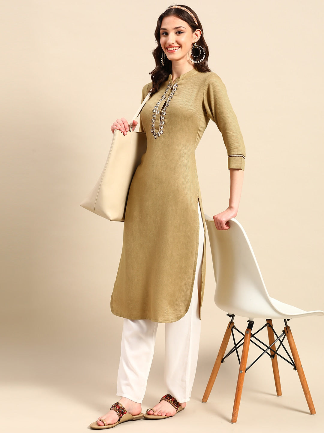 Sangria Yoke Design Mirror Work Kurta | Grocsy