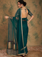 Sangria Embroidered Detailed Net Saree | Grocsy