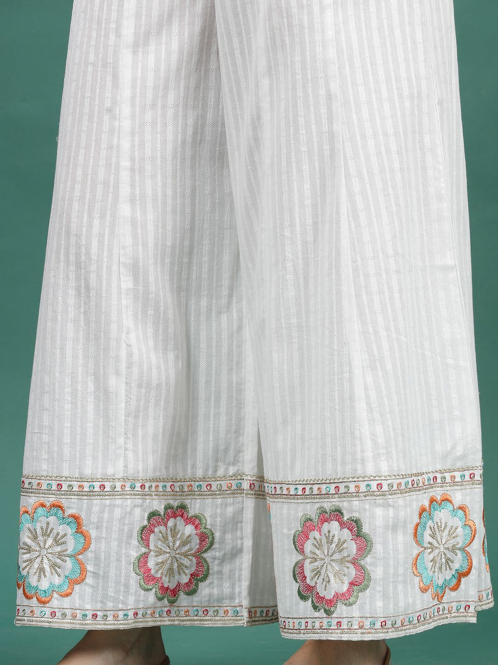 Sangria Embroidered Notch Neck Straight Kurta With Palazzo & Dupatta Set | Grocsy