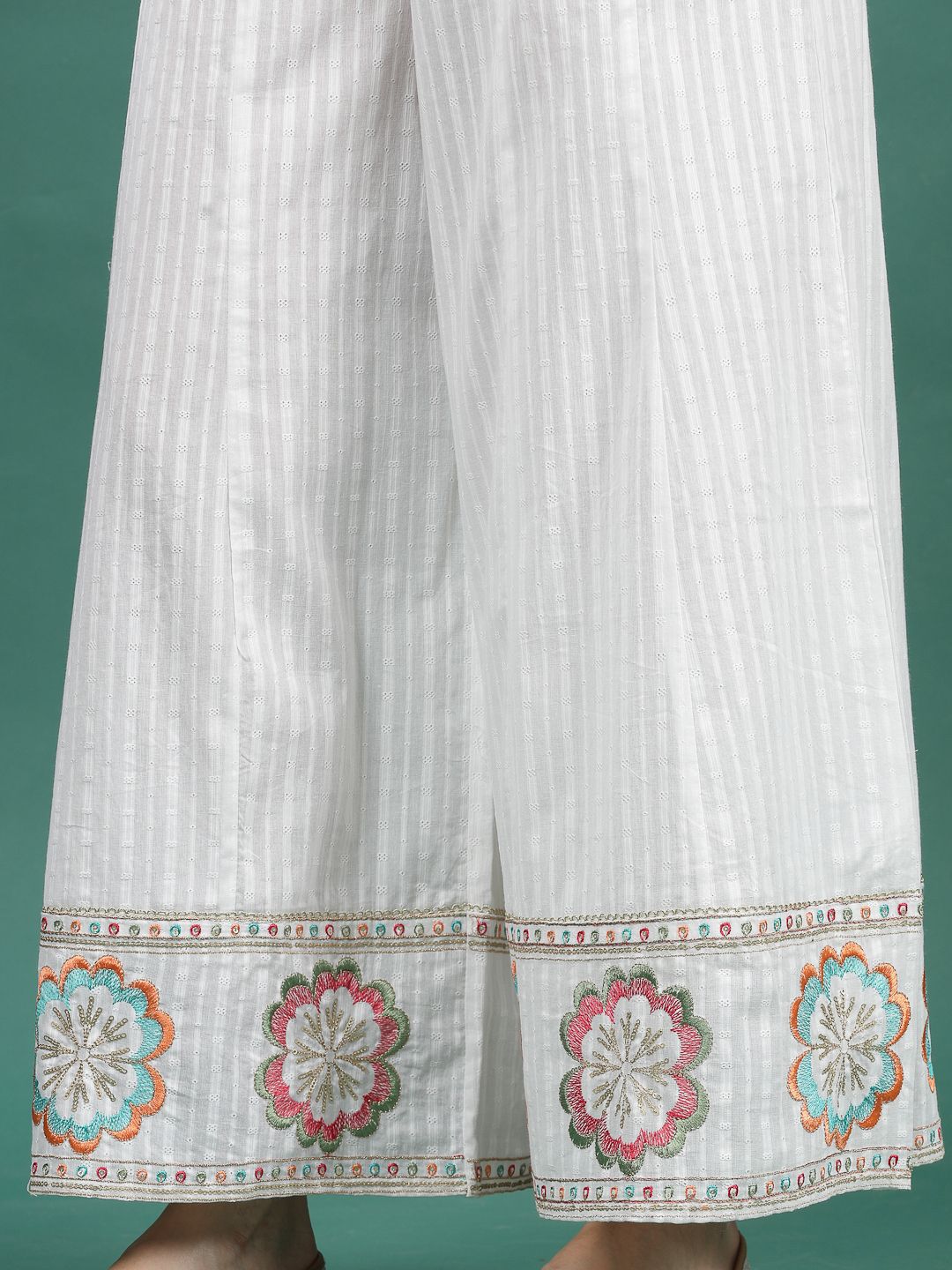 Sangria Embroidered Notch Neck Straight Kurta With Palazzo & Dupatta Set | Grocsy