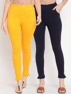 TAG 7 Set Of 2 Yellow & Navy Blue Solid Leggings | Grocsy