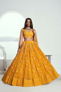 Aastha Fashion Yellow Butterfly Net Tone To Tone Cotton Thread Work And Sequence Work Embroidery Wedding Wear Lehenga Choli | Grocsy