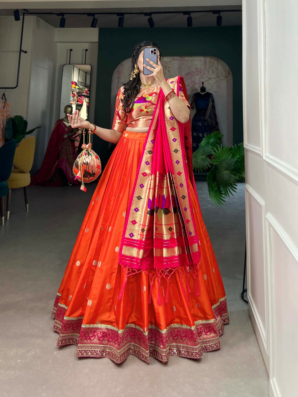 Vastranavya Perfect Classic And Contemporary Fashion Paithani Lehenga Choli - Red | Grocsy