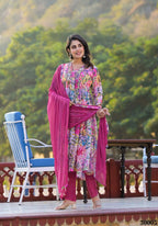 Designer Stylish Pink Slim Georgette Stitched Suit With Dupatta - Kiyara | Grocsy