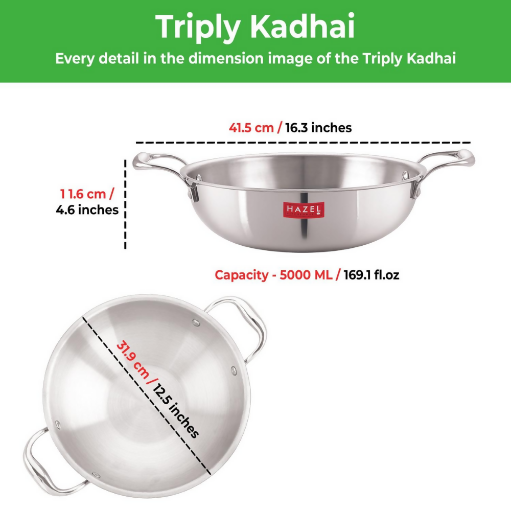 Hazel Triply Stainless Steel Induction Bottom Kadhai | Grocsy