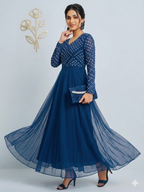 Teeya Creation Women's Teal Bandhani Print Anarkali Gown | Grocsy