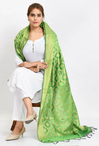Mominos Fashion Moeza Women's Banarsi Silk All Over Woven Design Parrot Green Dupatta | Grocsy