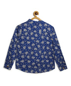 Manet Boys Full Sleeves Flower Printed Ethnic Shirt - Blue | Grocsy