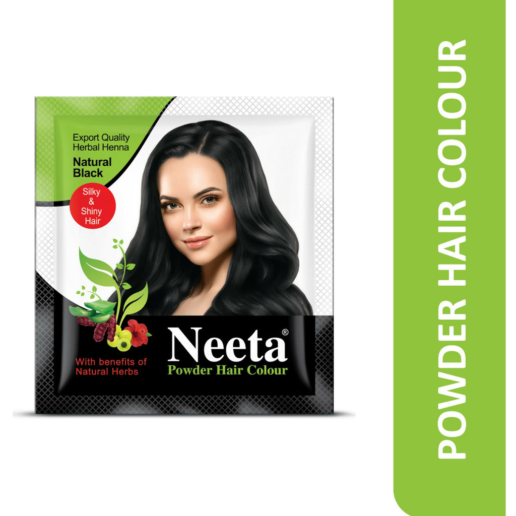 Neeta Hair Color Powder Natural Henna Based Hair Color (Pack of 12) Natural Black | Grocsy