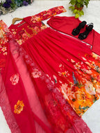 Teeya Creation Womens New Fancy Fox Georgette Heavy Quality Fabric With Handwork Orange Gown Set | Grocsy