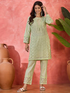Joban Fashion Embroidery Green Pure Cotton Cord Set | Grocsy
