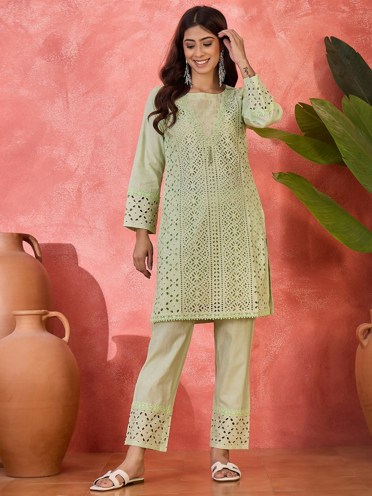 Joban Fashion Embroidery Green Pure Cotton Cord Set | Grocsy