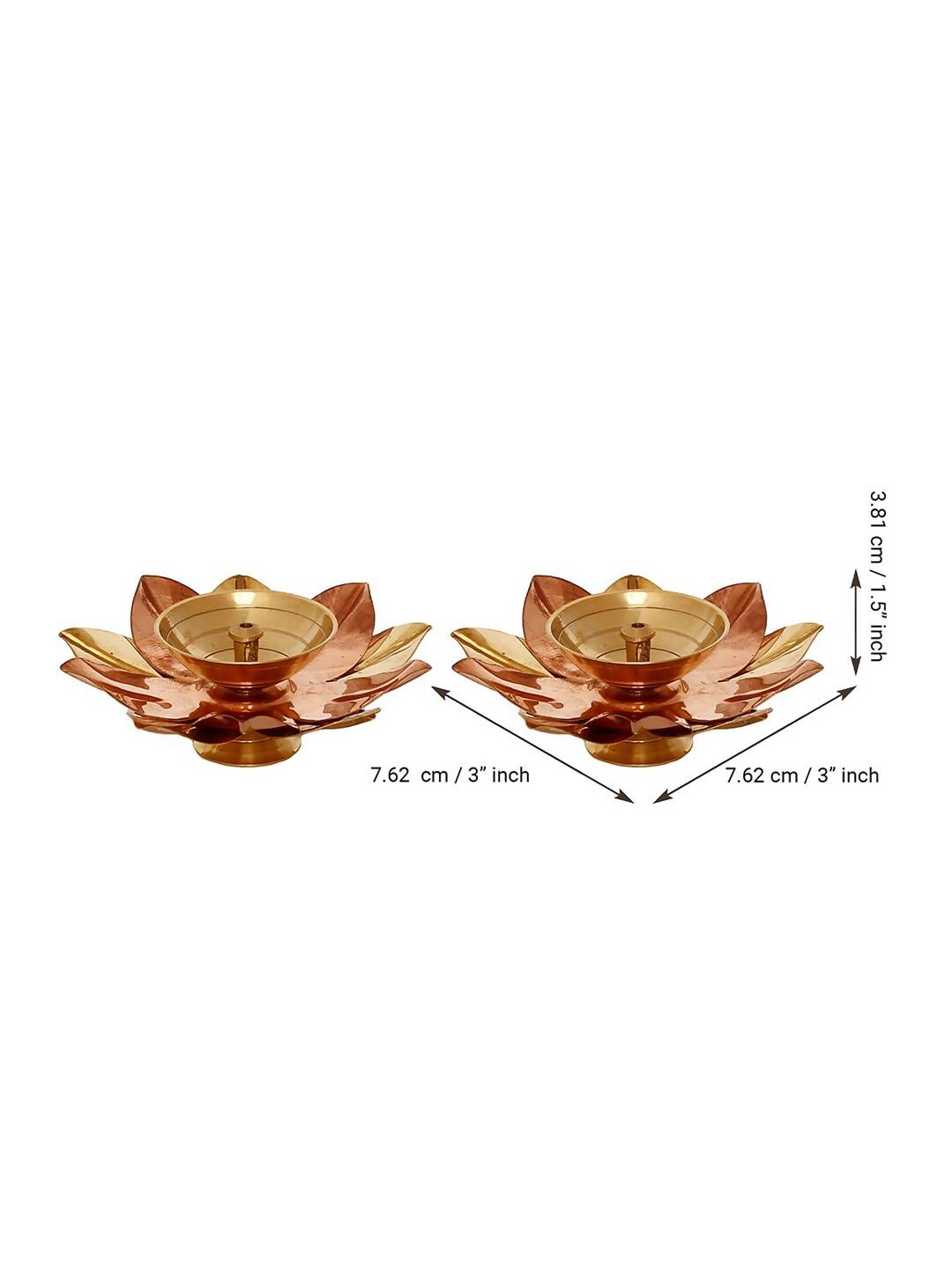 eCraftIndia Brown & Gold-Toned 2 Pcs Floral Shape Metal Diyas | Grocsy