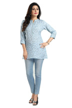 Snehal Creations Pretty Pastel Blue Rayon Short Kurti Tunic Top | Grocsy