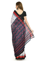 Vamika Sambalpuri Ikat Cotton Dehabandha White, Red & Black Saree | Grocsy