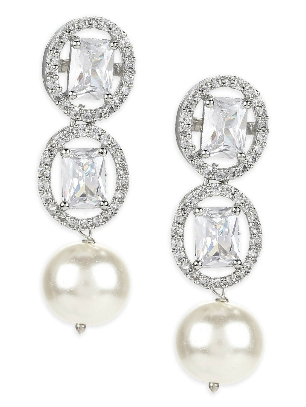 Stone Earrings with Pearls Drop- Ruby Raang | Grocsy