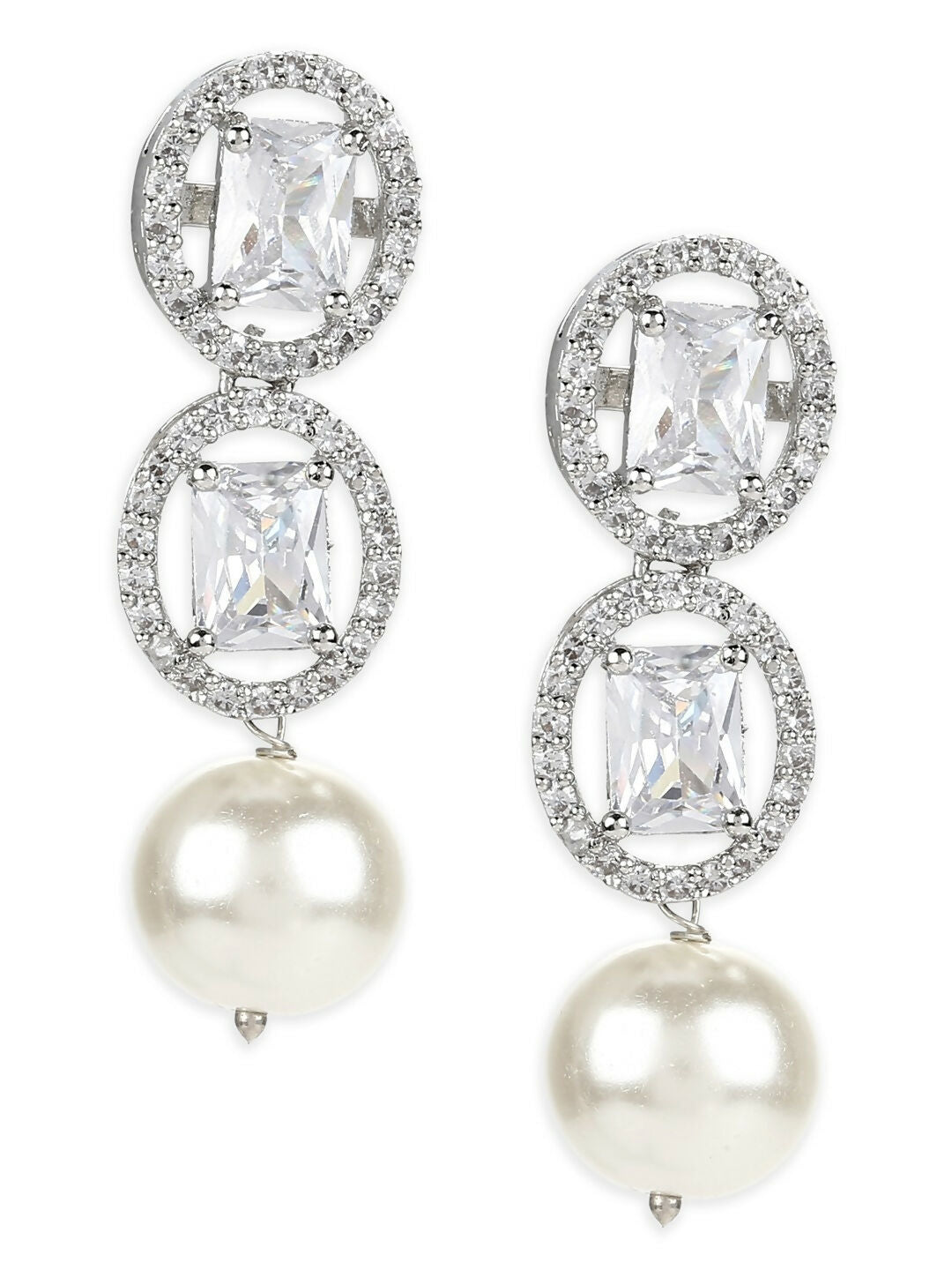 Stone Earrings with Pearls Drop- Ruby Raang | Grocsy