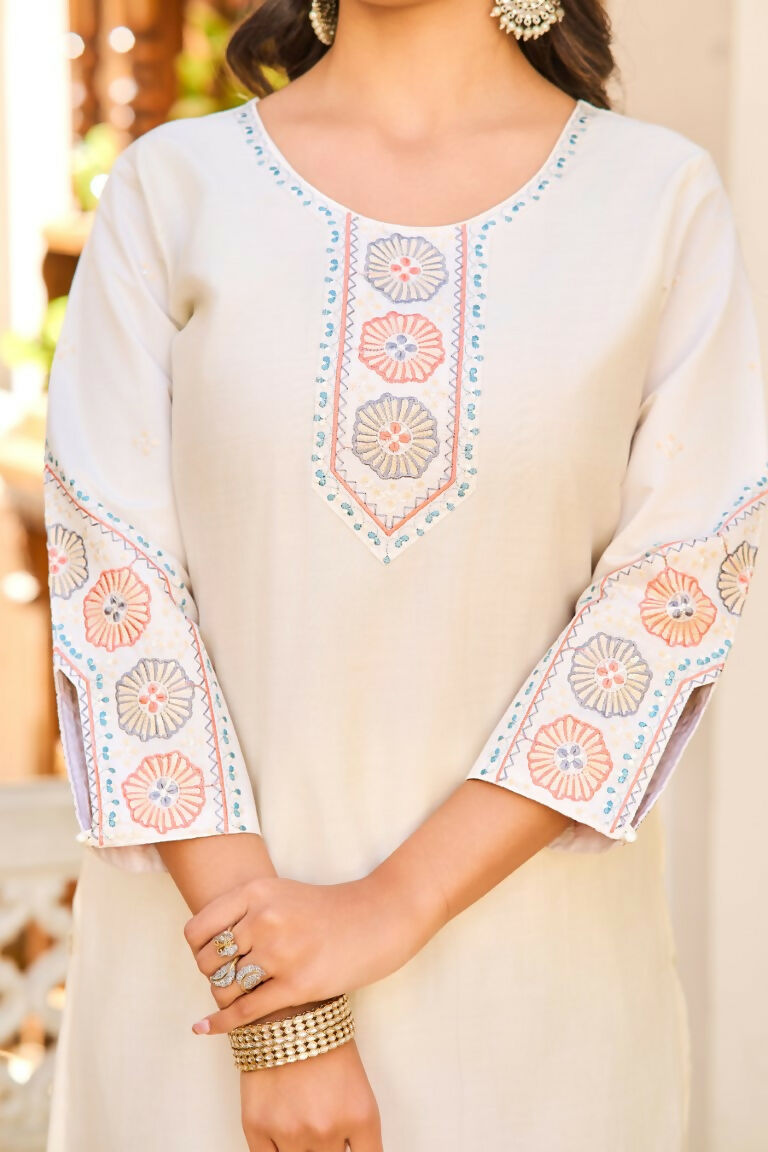 Festive Wear Ethnic White vetigun Stitched Suit With Dupatta - Nisha | Grocsy