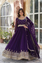Joban Fashion Purple Georgette Sequence Embroidery Work Kurta Set | Grocsy