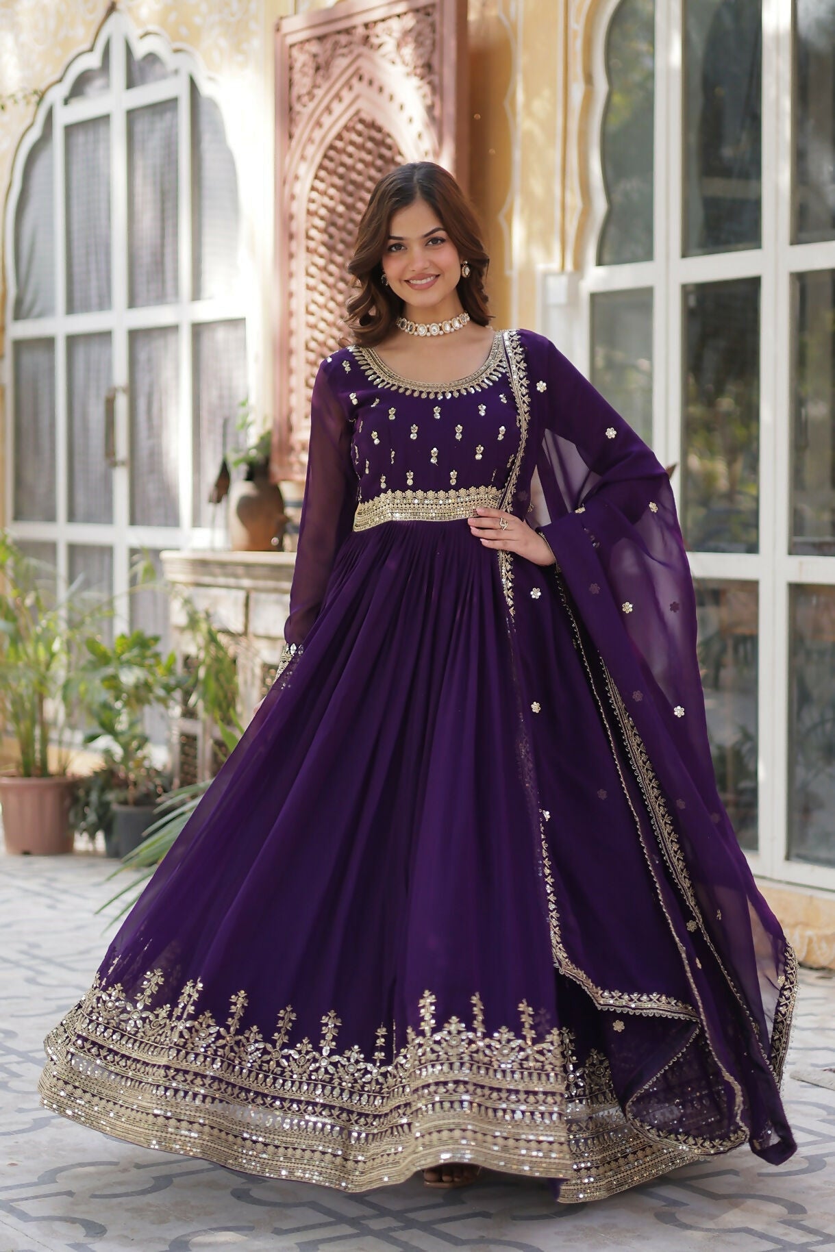 Joban Fashion Purple Georgette Sequence Embroidery Work Kurta Set | Grocsy