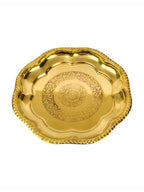 Spillbox Gold-Toned Brass Engraved Zig Zag Thali Pooja Essential | Grocsy