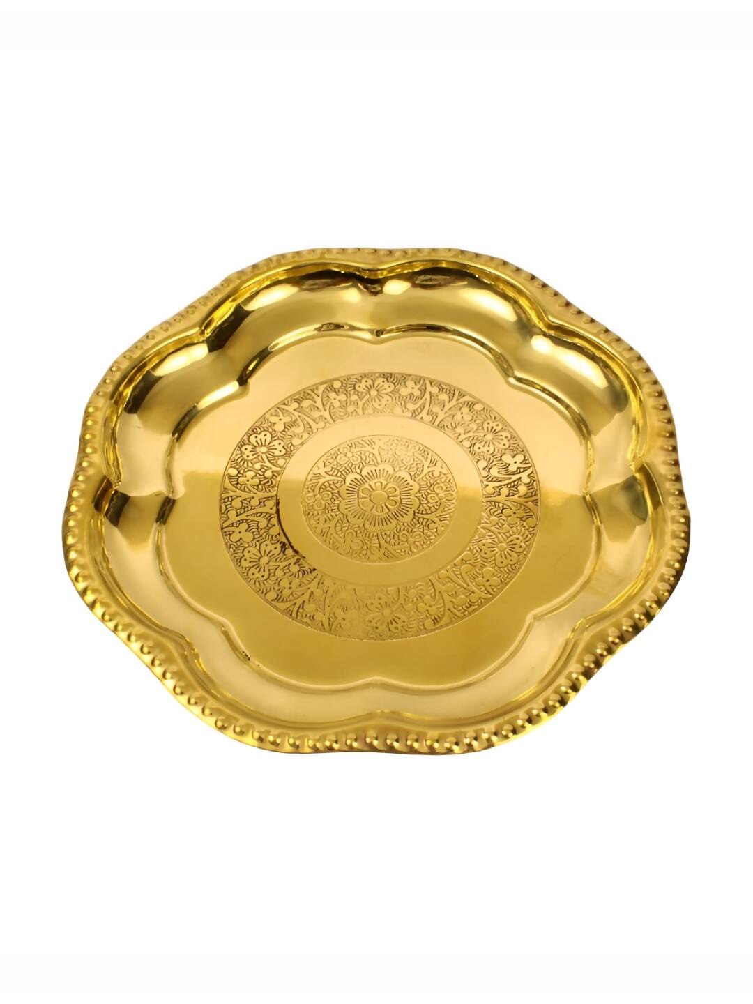 Spillbox Gold-Toned Brass Engraved Zig Zag Thali Pooja Essential | Grocsy