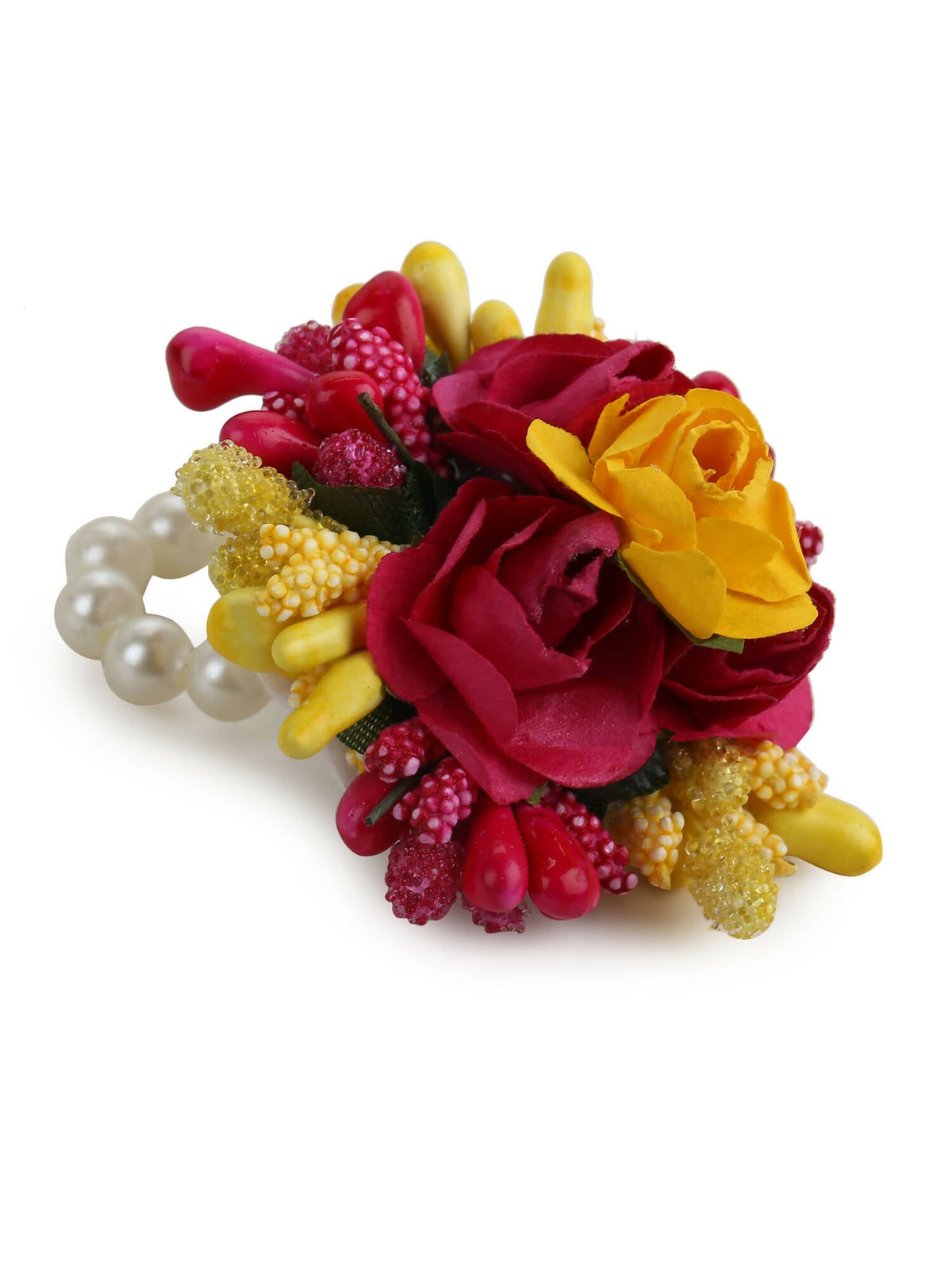 Yellow Pink Beaded Flower Jewellery Set - Ruby Raang | Grocsy