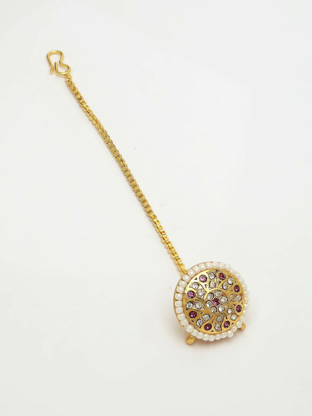 NVR Women's Gold-Polished CZ Stone-Studded Borla Maang Tikka | Grocsy