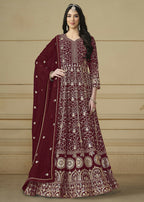 Maroon Embroidered Trendy Style Anarkali Suit - Emponline | Grocsy