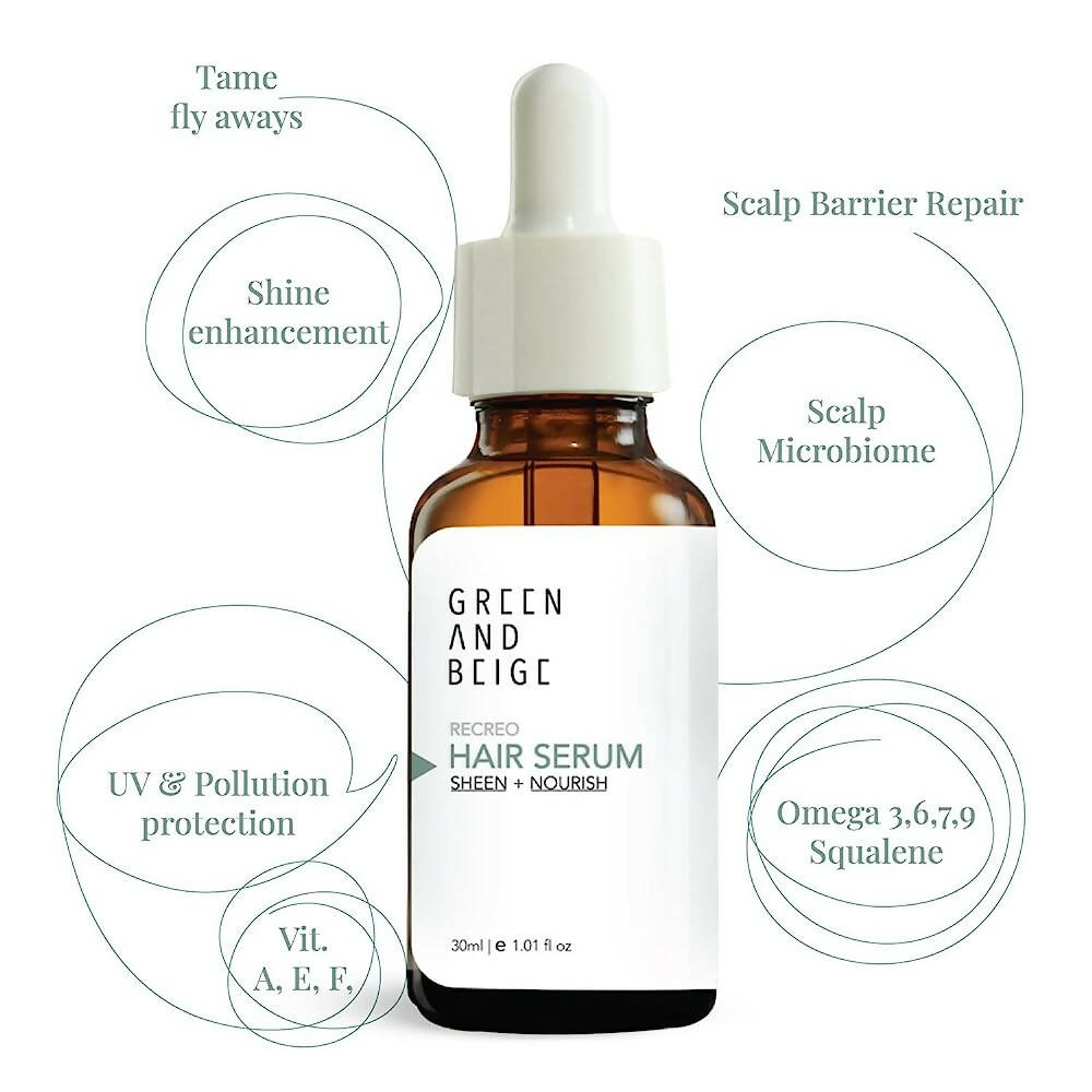 Green And Beige Recreo Sheen + Nourish Hair Serum | Grocsy