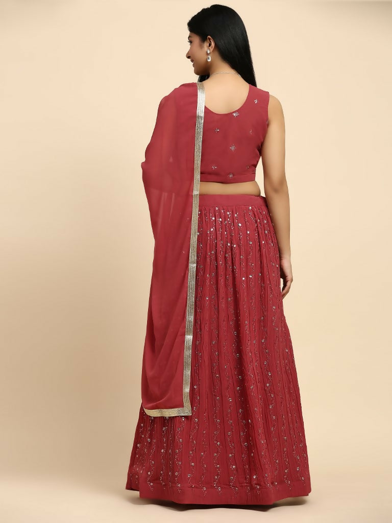 Red Georgette Embroidered Lehenga choli with Dupatta - Dhara | Grocsy