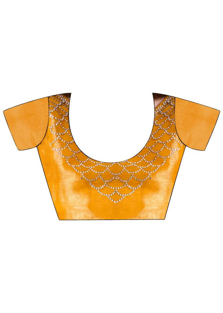 Yellow Burburry silk Swarovski Designer Work Saree - Shezlin | Grocsy