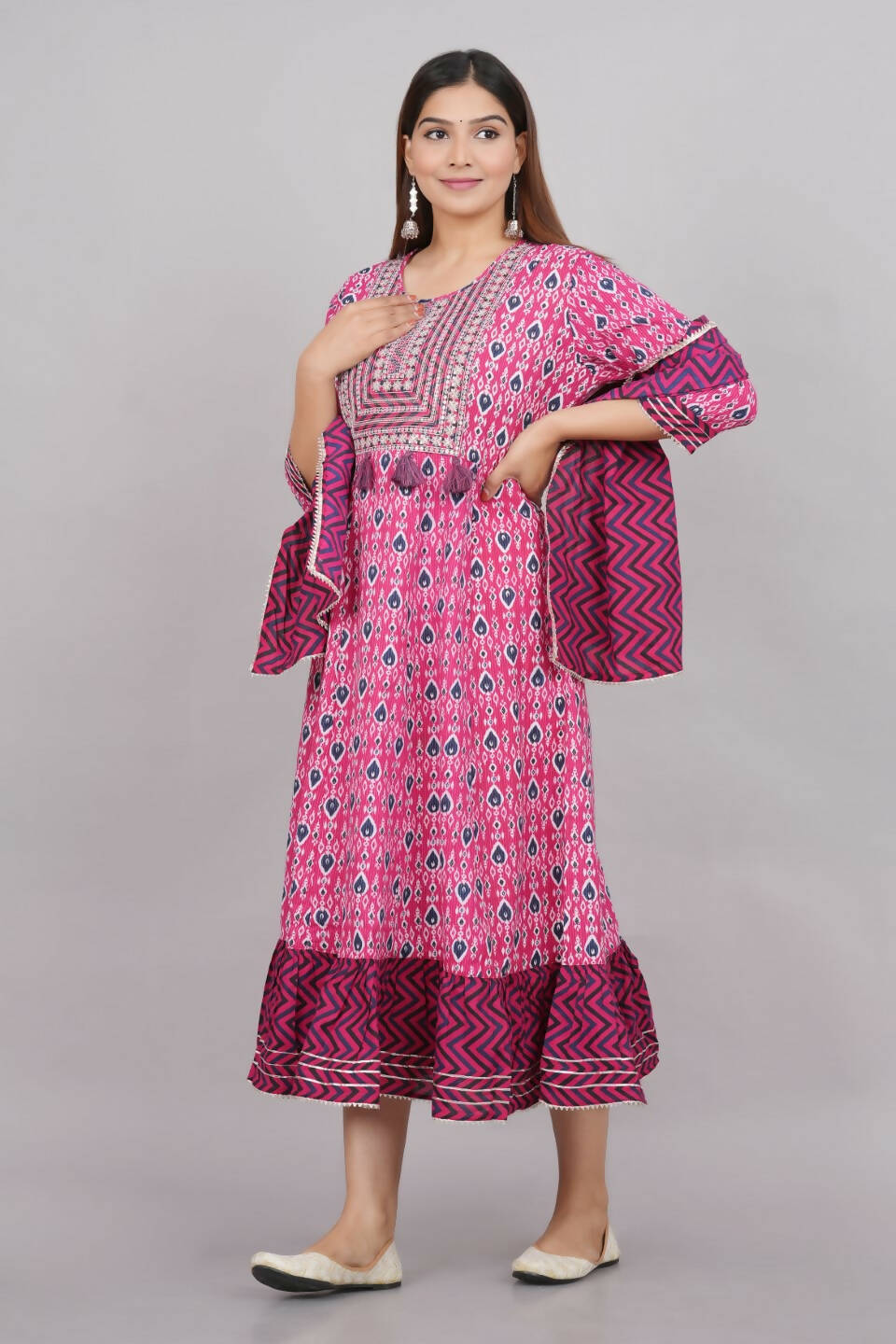 House of RP Women's Pink Cotton Kurta & Dupatta Set | Grocsy