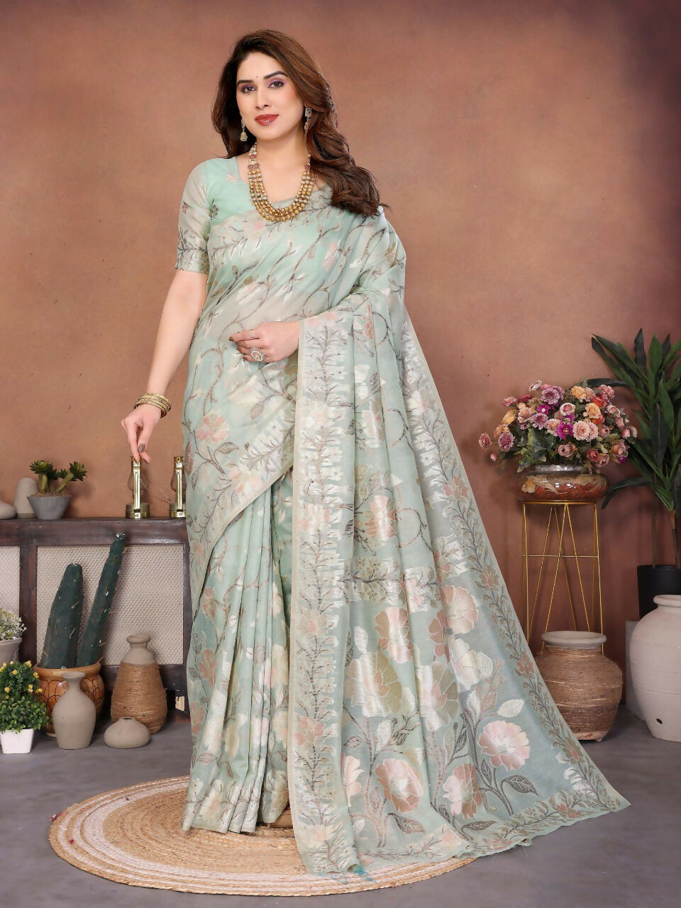 Teeya Creation New Latest Trendy Wedding Wear Pashmina Silk Saree-Light_Green | Grocsy