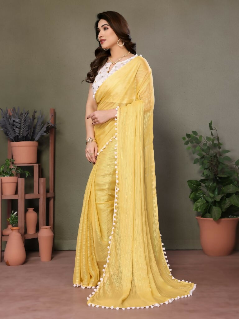 Designer Partywear Yellow Banglor Fancy Saree - Kanak | Grocsy