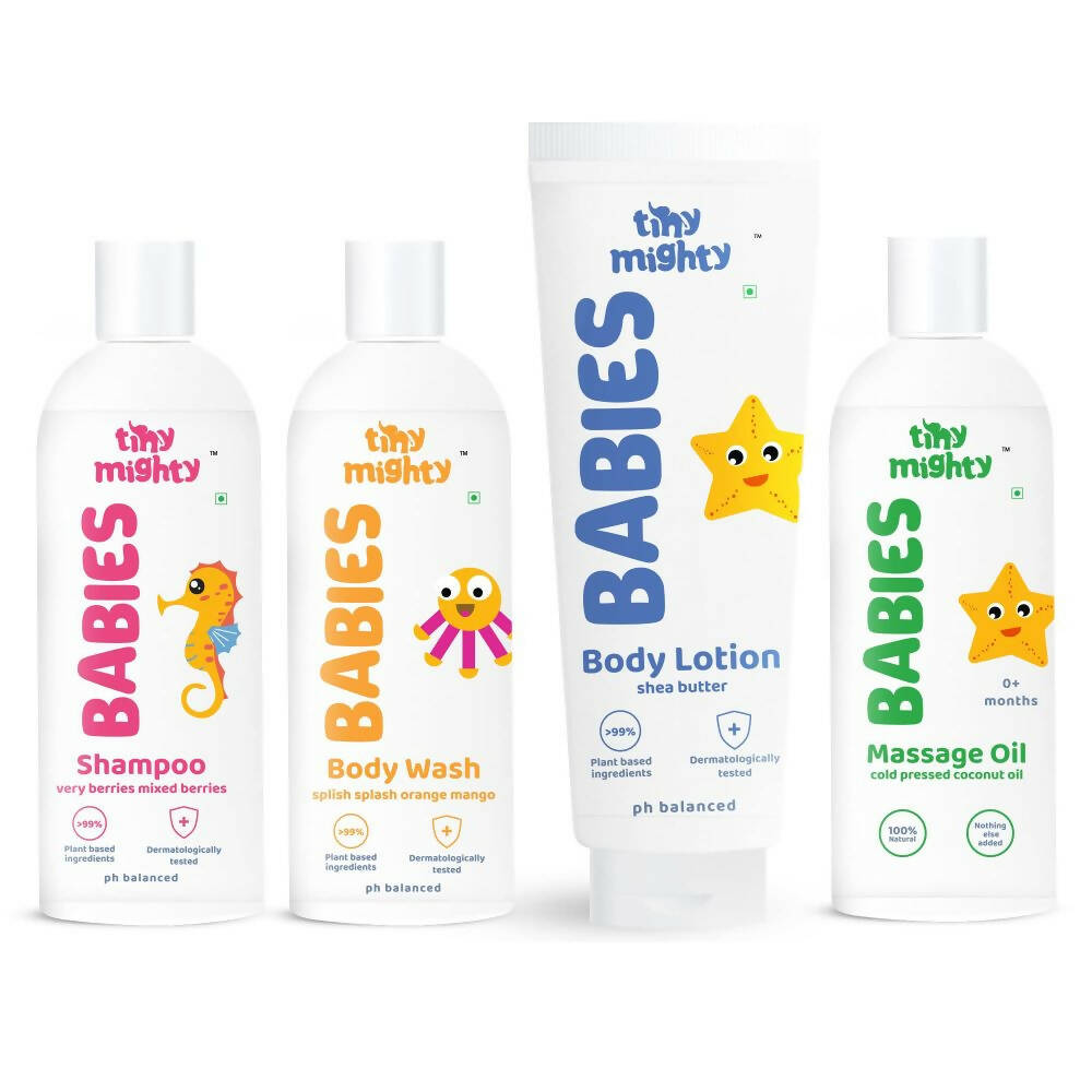 Tiny Mighty Baby Body Wash, Lotion, Shampoo And Massage Oil Combo | Grocsy
