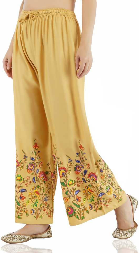 Mominos Fashion Golden Floral Design Palazzo | Grocsy